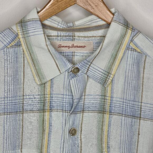 TOMMY BAHAMA Men's Blue/Green Plaid Short Sleeve Button Front Shirt Size M - Picture 2 of 10